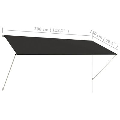 vidaXL markīze, 300x150 cm, sarullējama, antracītpelēka