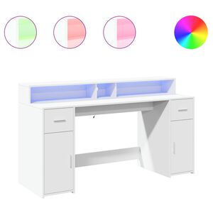 vidaXL rakstāmgalds, LED, balts, 160x55x91 cm, inženierijas koks