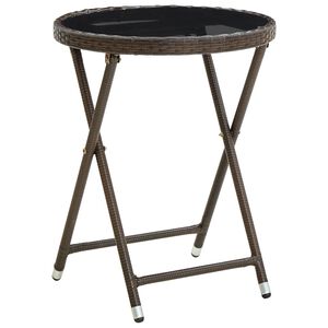 vidaXL kafijas galdiņ&scaron;, brūns, 60 cm, PE rotangpalma un rūdīts stikls