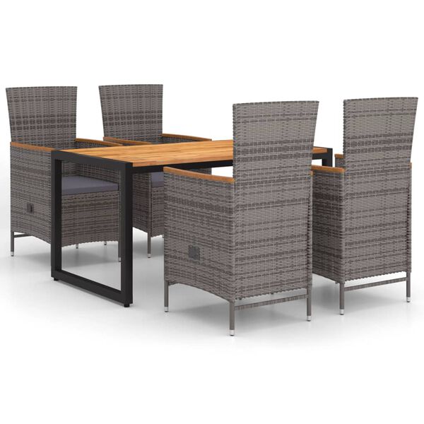 vidaXL 5-daļīgs dārza mēbeļu komplekts, pelēks