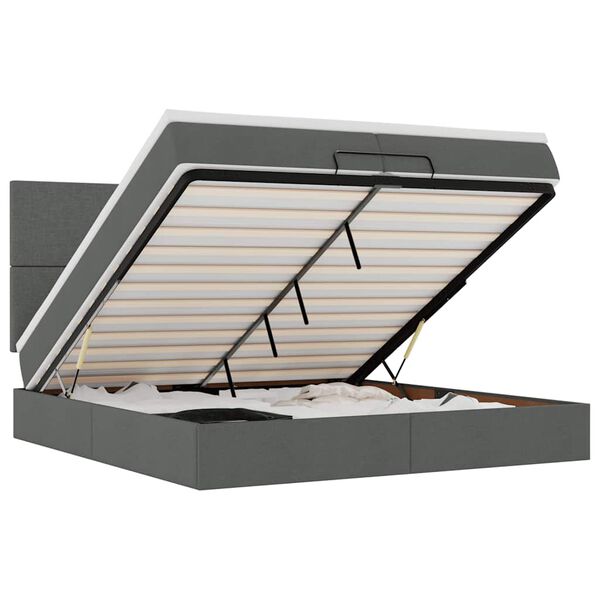 vidaXL Osmaņu gultas rāmis ar matračiem tum&scaron;i pelēks 200x200cm audums