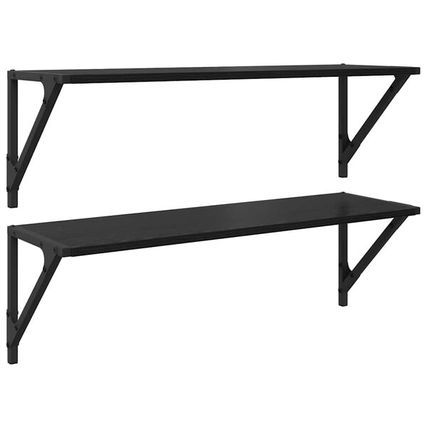 vidaXL Sienas plaukti 2 pcs Melns ozolkoks 80 x 25 x 25,5 cm