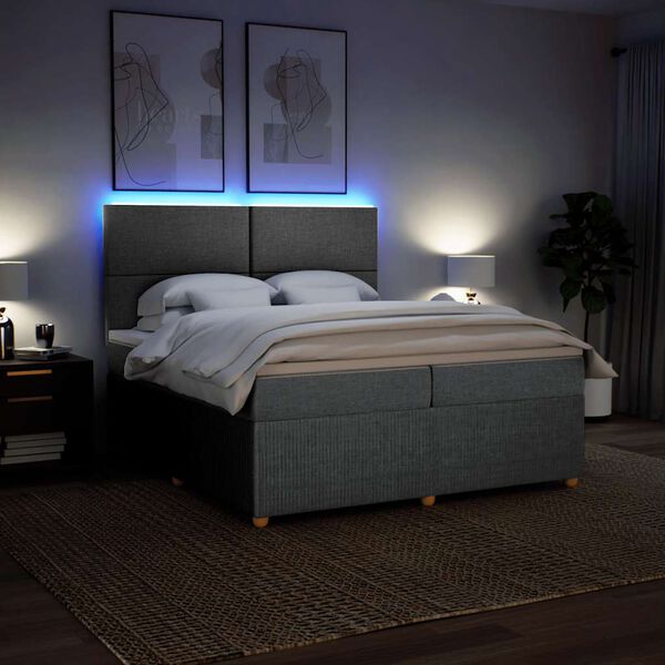 vidaXL atsperu gulta ar matraci, gai&scaron;i pelēka audums, 200x200cm