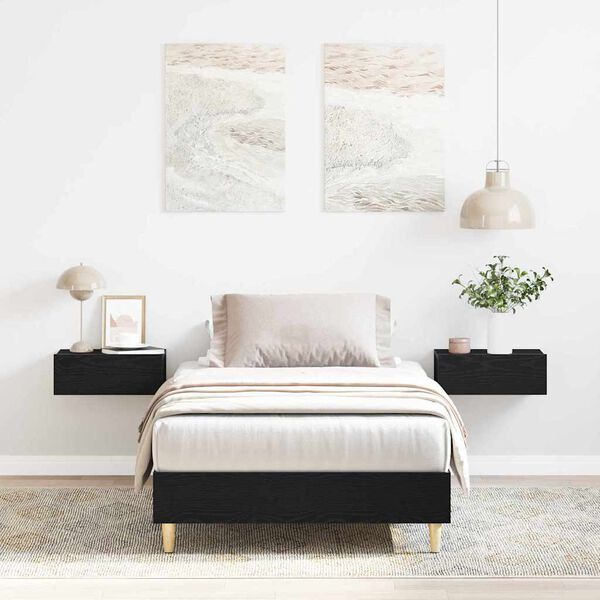 vidaXL Gultas rāmis Melns ozols 90 x 190 cm Inženierijas koks