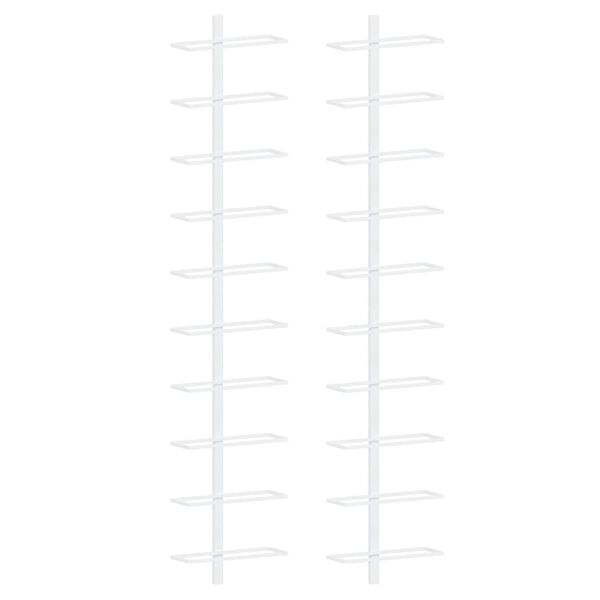 vidaXL vīna pudeļu sienas plaukti 10 pudelēm, 2 gab., balti, metāls