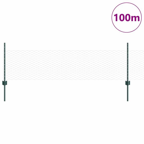 vidaXL Žogs ar stabu Zaļa 0,5 x 100 m Tērauds un PVC