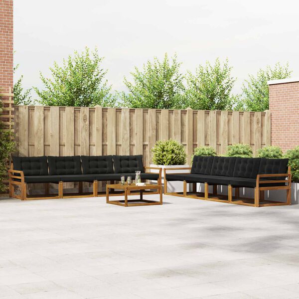 vidaXL Āra dīvānu komplekts ar spilvenu 9 pcs Dabīgs un melns