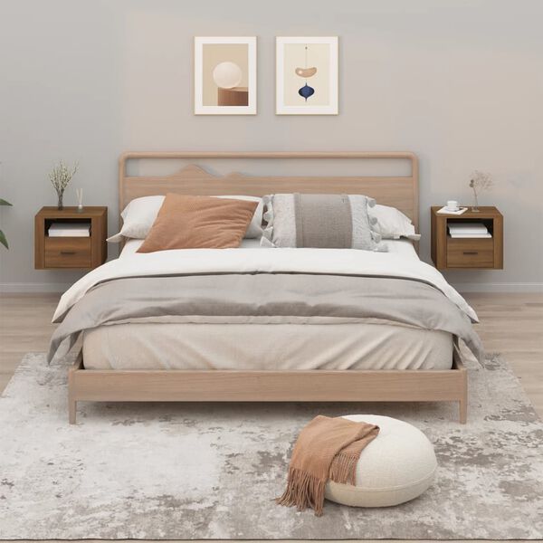 vidaXL sienas naktsskapī&scaron;i, 2 gab., brūna ozolkoka, 50x36x40 cm