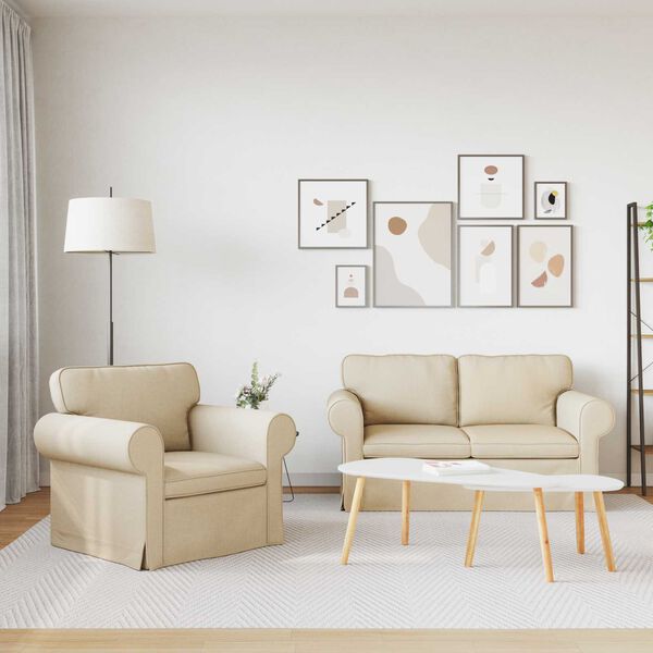 vidaXL Dīvāns 2 pcs Krēmkrāsa 155 x 82 x 80 cm audums