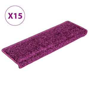 vidaXL kāpņu paklājiņi, 15 gab., 65x21x4 cm, violeti, taisnstūrveida mala
