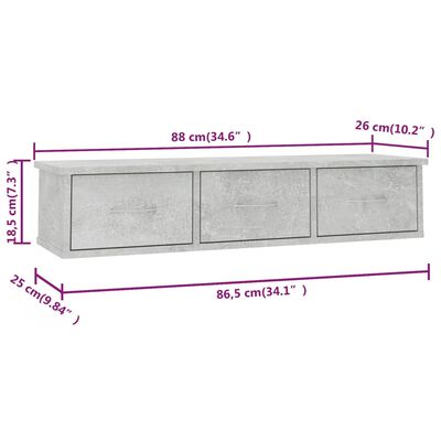 vidaXL sienas atvilktņu plaukts, 88x26x18,5 cm, skaidu plāksne