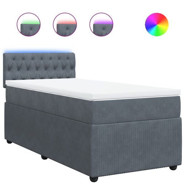 vidaXL atsperu gulta ar matraci, tum&scaron;i pelēka samts, 90x200 cm