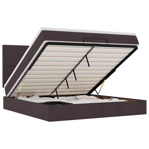 vidaXL Osmaņu gultas rāmis ar matrača tum&scaron;i brūns 180x200cm audums