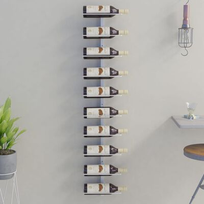 vidaXL vīna pudeļu sienas plaukts 10 pudelēm, balts, metāls
