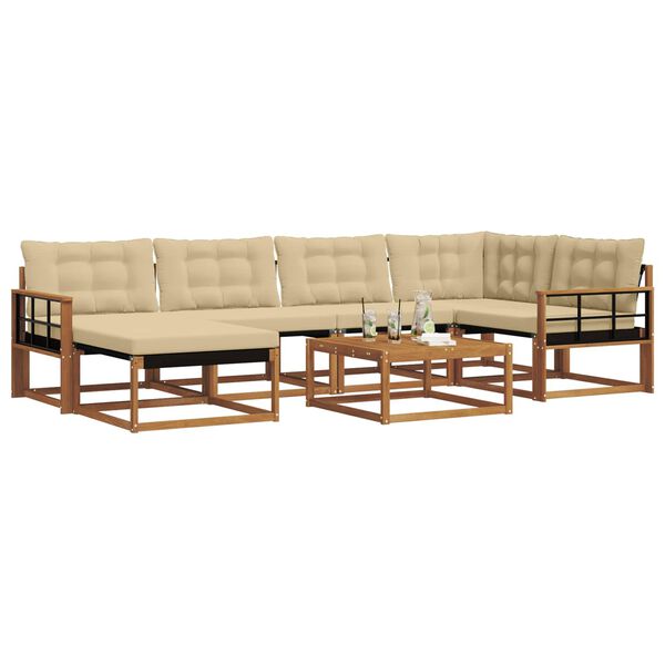 vidaXL Āra dīvānu komplekts 19 pcs Dabisks un bē&scaron;s Cietā akācijas koks