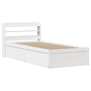 vidaXL gultas rāmis ar galvgali, balts, 75x190 cm, priedes masīvkoks