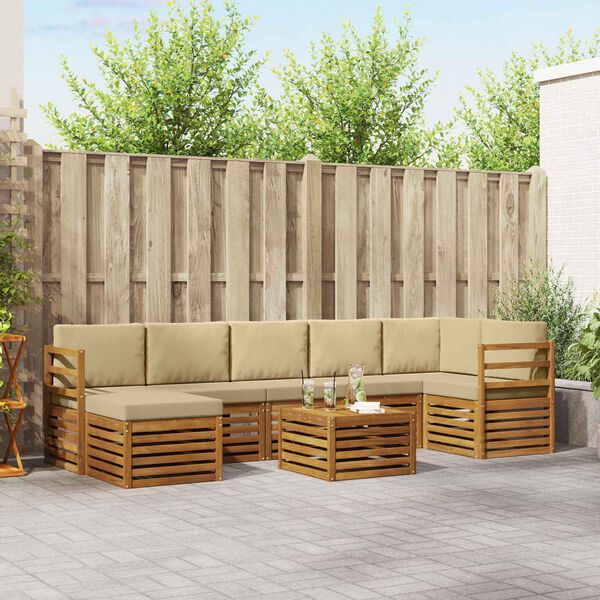 vidaXL Stūru dīvānu komplekts ar spilvenu 8 pcs Dabisks un bē&scaron;s