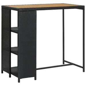 vidaXL bāra galds ar plauktiem, 120x60x110 cm, melna PE rotangpalma