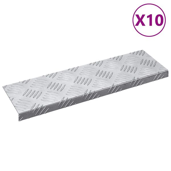 vidaXL Trepju paklājs Taisnstūra 10 pcs Sudraba 60 x 18 cm Alumīnijs