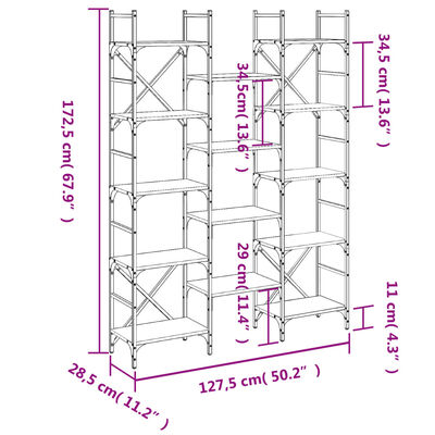 vidaXL grāmatplaukts, koka, 127,5x28,5x172,5 cm, inženierijas koks