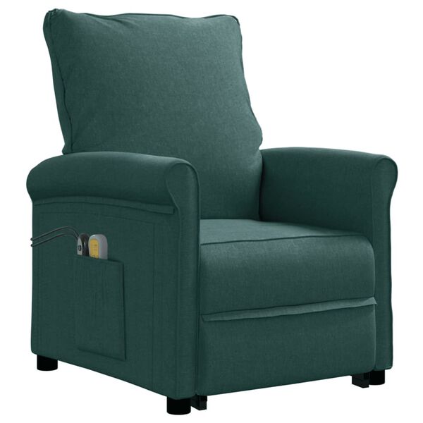 vidaXL masāžas krēsls, paceļams, tum&scaron;i zaļ&scaron; audums