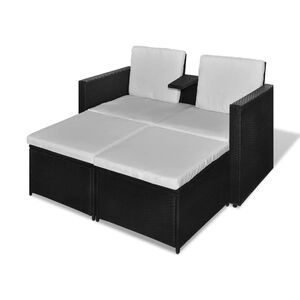 vidaXL 4-daļīgs dārza atpūtas mēbeļu komplekts ar matračiem, PE, melns