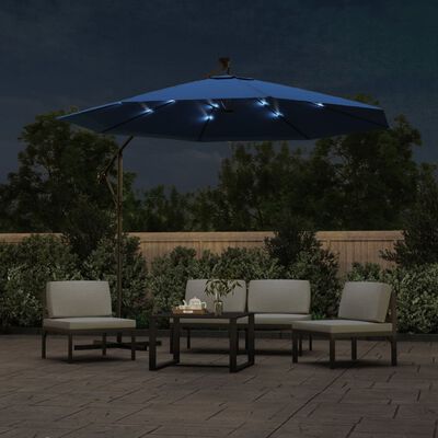 vidaXL saulessargs ar LED gaismām un tērauda kātu, 300 cm, debeszils