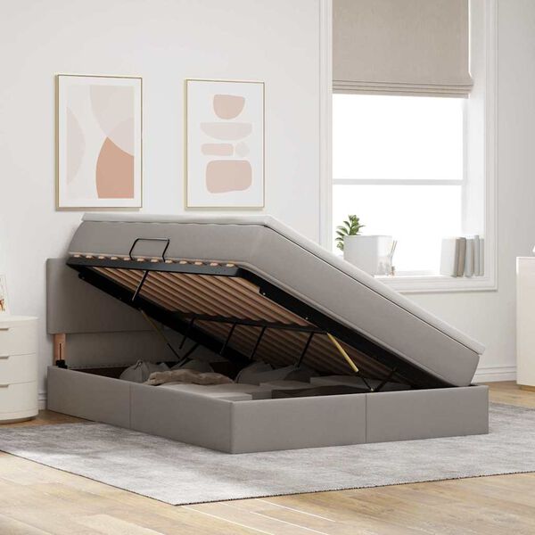 vidaXL Gulta ar uzglabā&scaron;anas vietu un LED Pelēkbrūna 140 x 200 cm