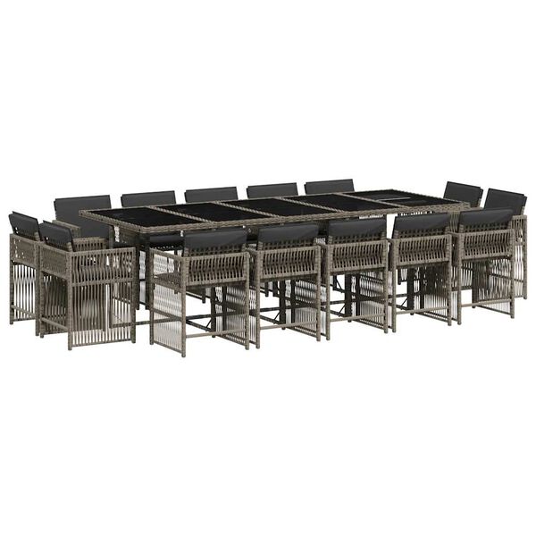 vidaXL 15-daļīgs dārza mēbeļu komplekts ar matračiem, PE rotangpalma