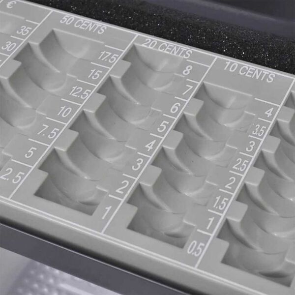 vidaXL Naudas kaste ar slēdzeni Tum&scaron;i pelēka 30 x 24 x 9 cm Tērauds