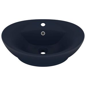 vidaXL izlietne, 58,5x39 cm, ovāla, matēta tum&scaron;i zila keramika