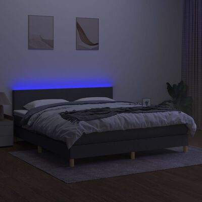 vidaXL atsperu gulta ar matraci, LED, tumši pelēks audums, 160x200 cm