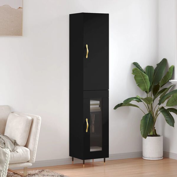 vidaXL augstais skapītis, melns, 34,5x34x180 cm, inženierijas koks