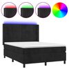 vidaXL atsperu gulta ar matraci, LED, melns samts, 140x200 cm