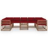 vidaXL 10-daļīgs dārza mēbeļu komplekts ar vīnsarkaniem matračiem