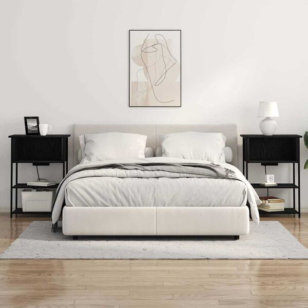 vidaXL Nakts skapītis Melns ozolkoks 55 x 31 x 76 cm Inženierijas koks