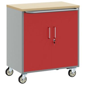 vidaXL Darbnīcas soliņ&scaron; ar plauktu Sarkans un pelēks 75 x 45 x 85 cm
