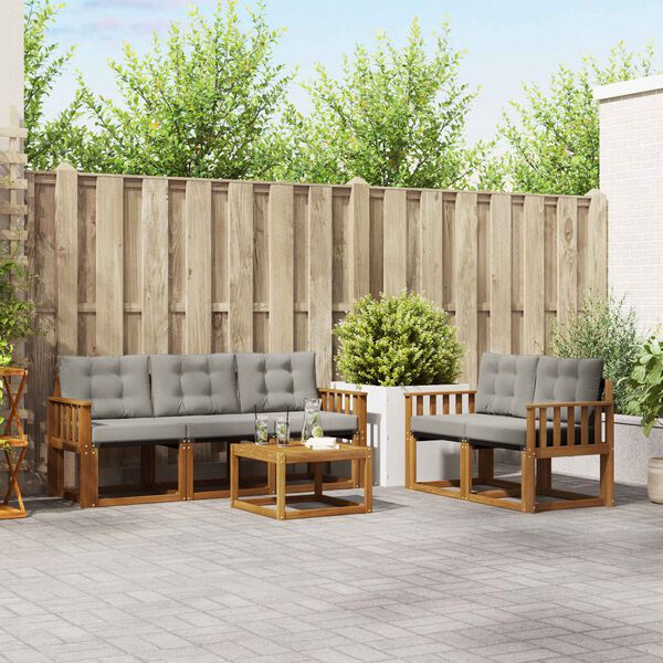 vidaXL Āra dīvānu komplekts ar spilvenu 6 pcs Dabīgs un gai&scaron;i pelēks