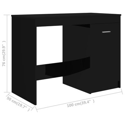 vidaXL rakstāmgalds, spīdīgi melns, 100x50x76 cm, skaidu plāksne
