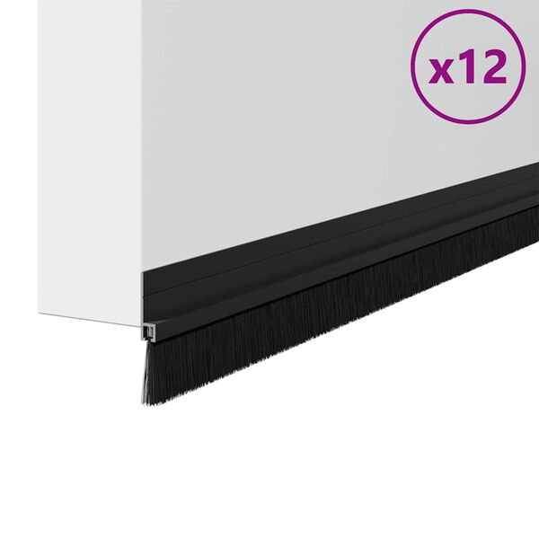 vidaXL Pa&scaron;līpojo&scaron;as durvju birstes 12 pcs Melna 100 cm