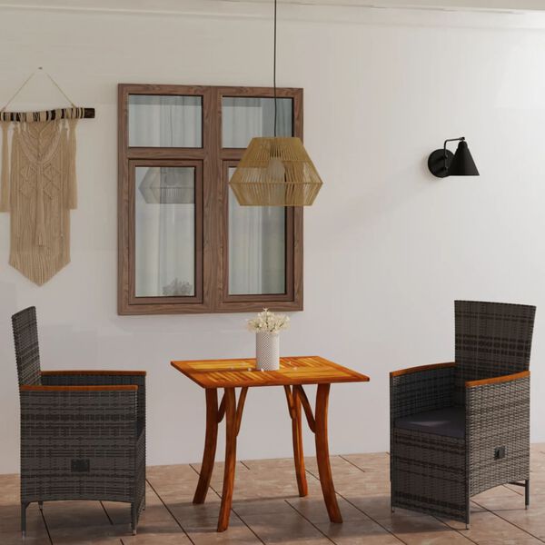 vidaXL 3-daļīgs dārza mēbeļu komplekts, pelēks