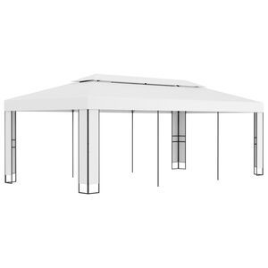 vidaXL dārza nojume ar dubulto jumtu, 3x6 m, balta