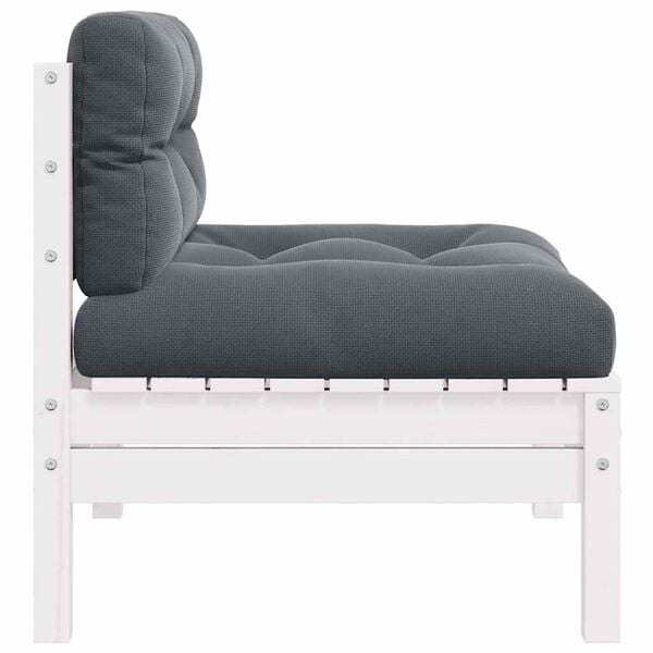 vidaXL 2-vietīgs dārza dīvāns ar spilveniem, balts priedes masīvkoks