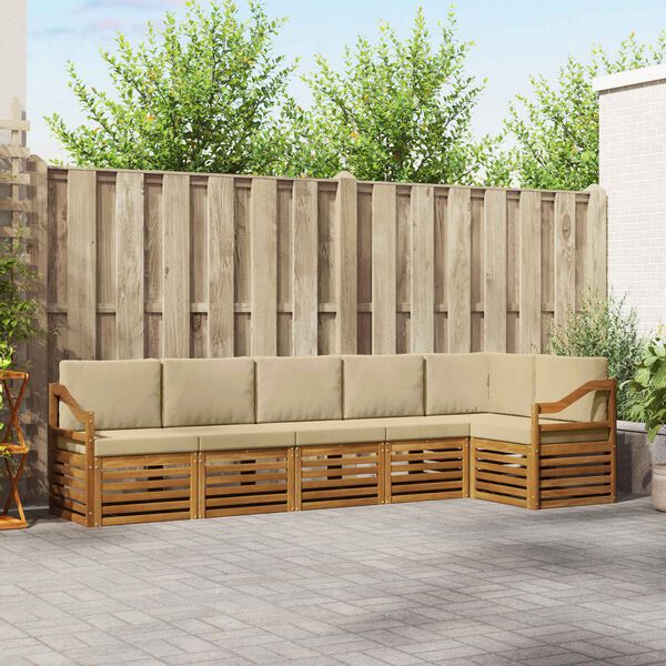 vidaXL Stūru dīvānu komplekts ar spilvenu 6 pcs Dabisks un bē&scaron;s