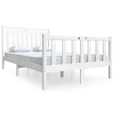 vidaXL gultas rāmis, balts, 135x190 cm, divvietīgs, masīvkoks