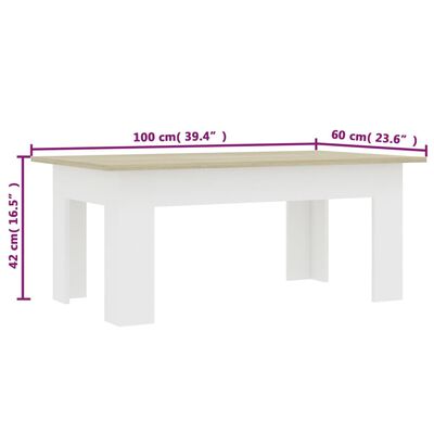 vidaXL kafijas galdiņš, balta un ozolkoka krāsa, 100x60x42 cm