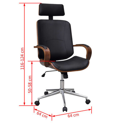 vidaXL grozāms biroja krēsls, galvas balsts, liekts koks, mākslīgā āda