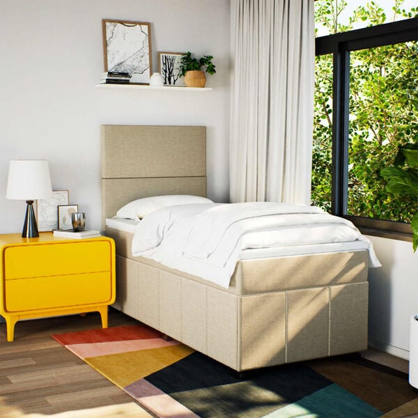 vidaXL atsperu gultas rāmis ar matraci, krēmkrāsas, 80x200 cm, audums