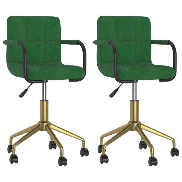 vidaXL grozāmi virtuves krēsli, 2 gab., tum&scaron;i zaļ&scaron; samts
