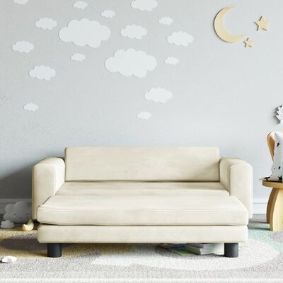 vidaXL bērnu dīvāns ar soliņu, krēmkrāsas, 100x50x30 cm, samts